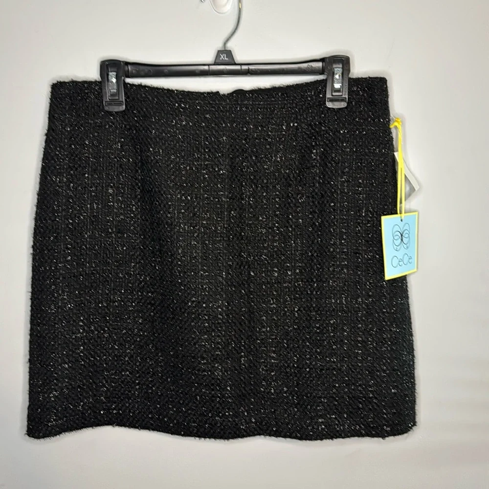 CeCe‎ Skirt Black Sparkle Check Mini in Size 10  NWT